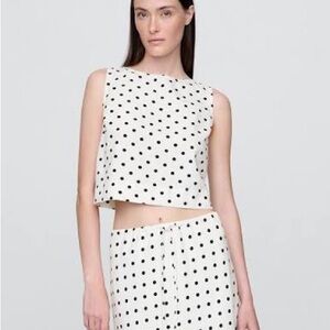 GAP White Cropped Polka Dot Tank Top with Black Dots